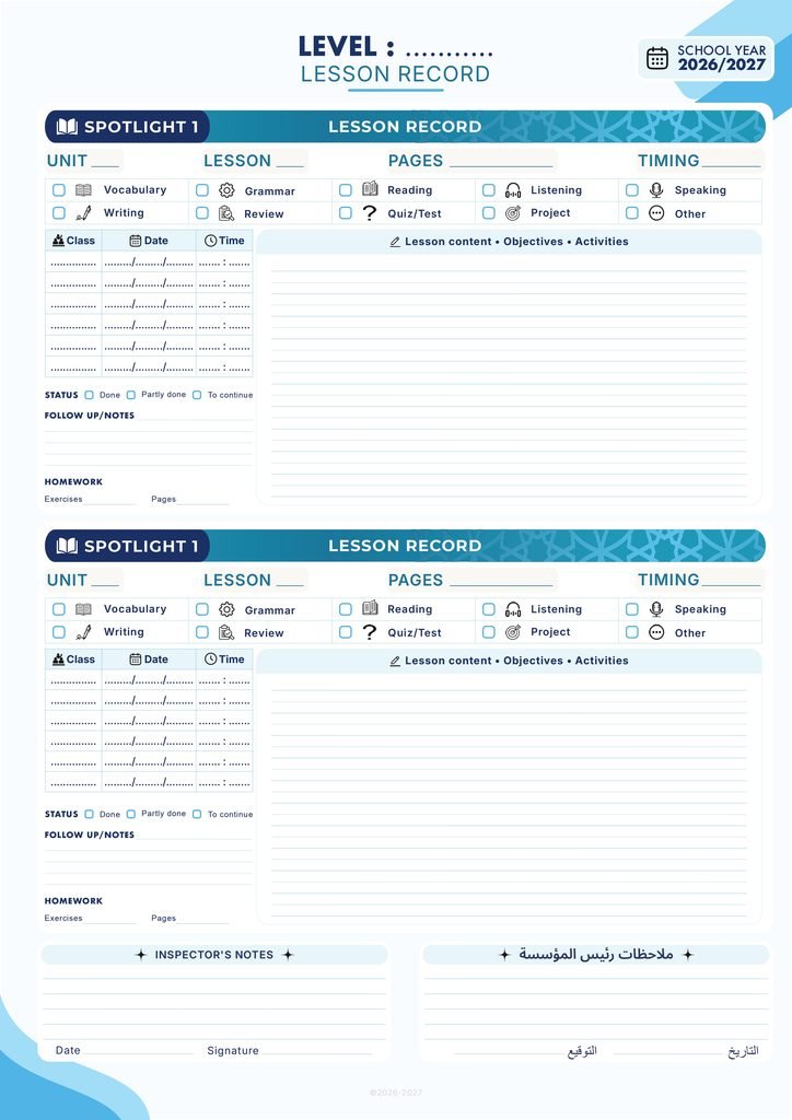 Ef record book for moroccan teachers, content page