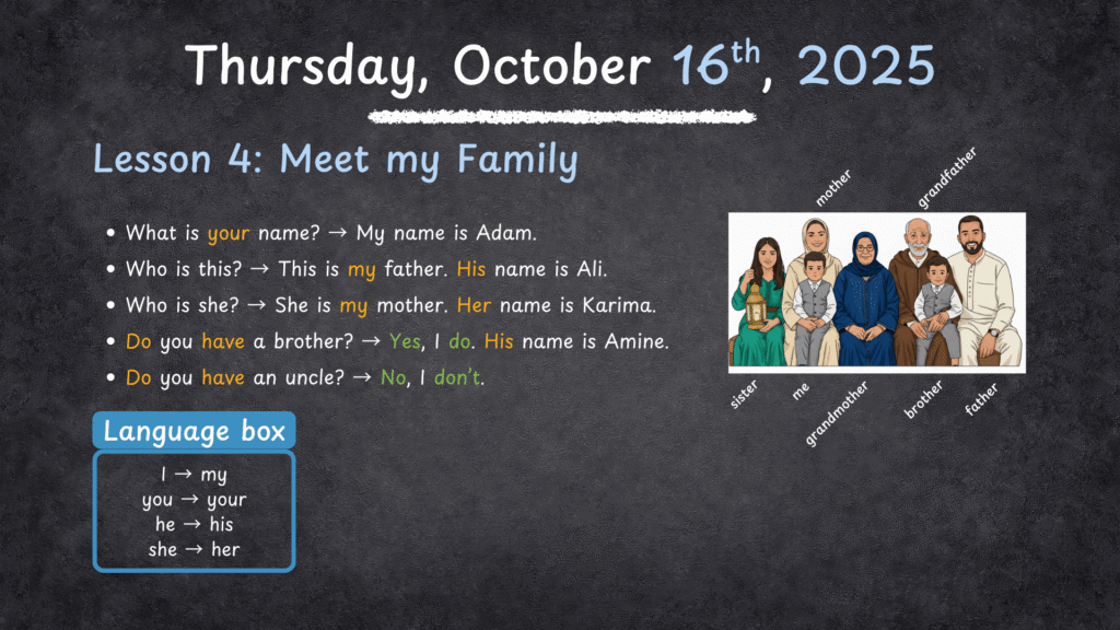 spotlight 1 notebook lesson 4 meet my family possessive adjectives